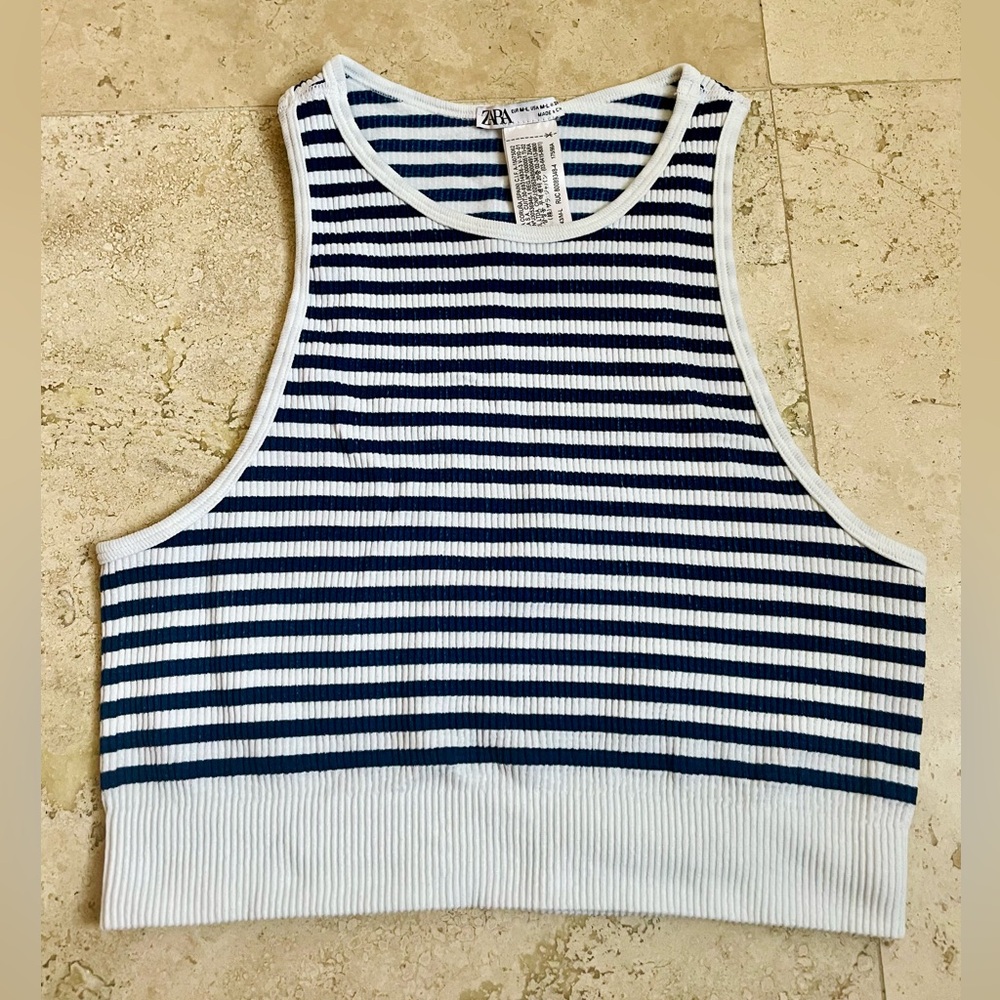 Zara top with navy blue stripes